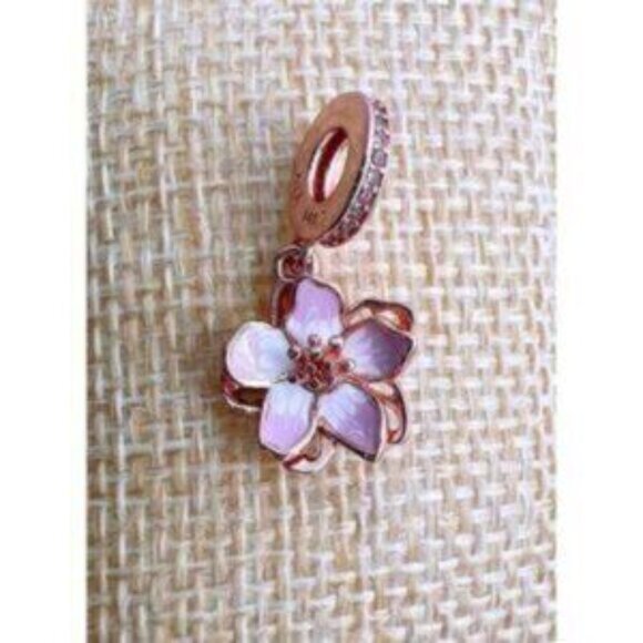 Rose Gold Plated Cherry Blossom Dangle Charm Fits Pandora Charm Bracelets - Picture 3 of 5